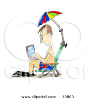 10800-A-Man-In-Swimming-Gear-Seated-In-A-Beach-Chair-Under-An-Umbrella-Surfing-The-Internet-On-A.jpg